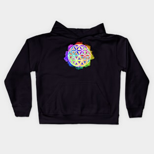 Rainbow Geometric Circle Flower Mandala - White Outline Kids Hoodie
